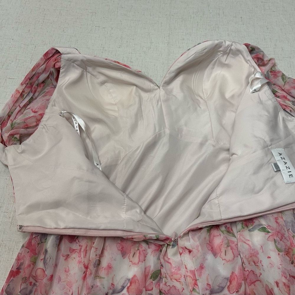💐 💜Omari  Abstract Watercolor Floral A-Line Chiffon Dress💐 - Picture 9 of 11